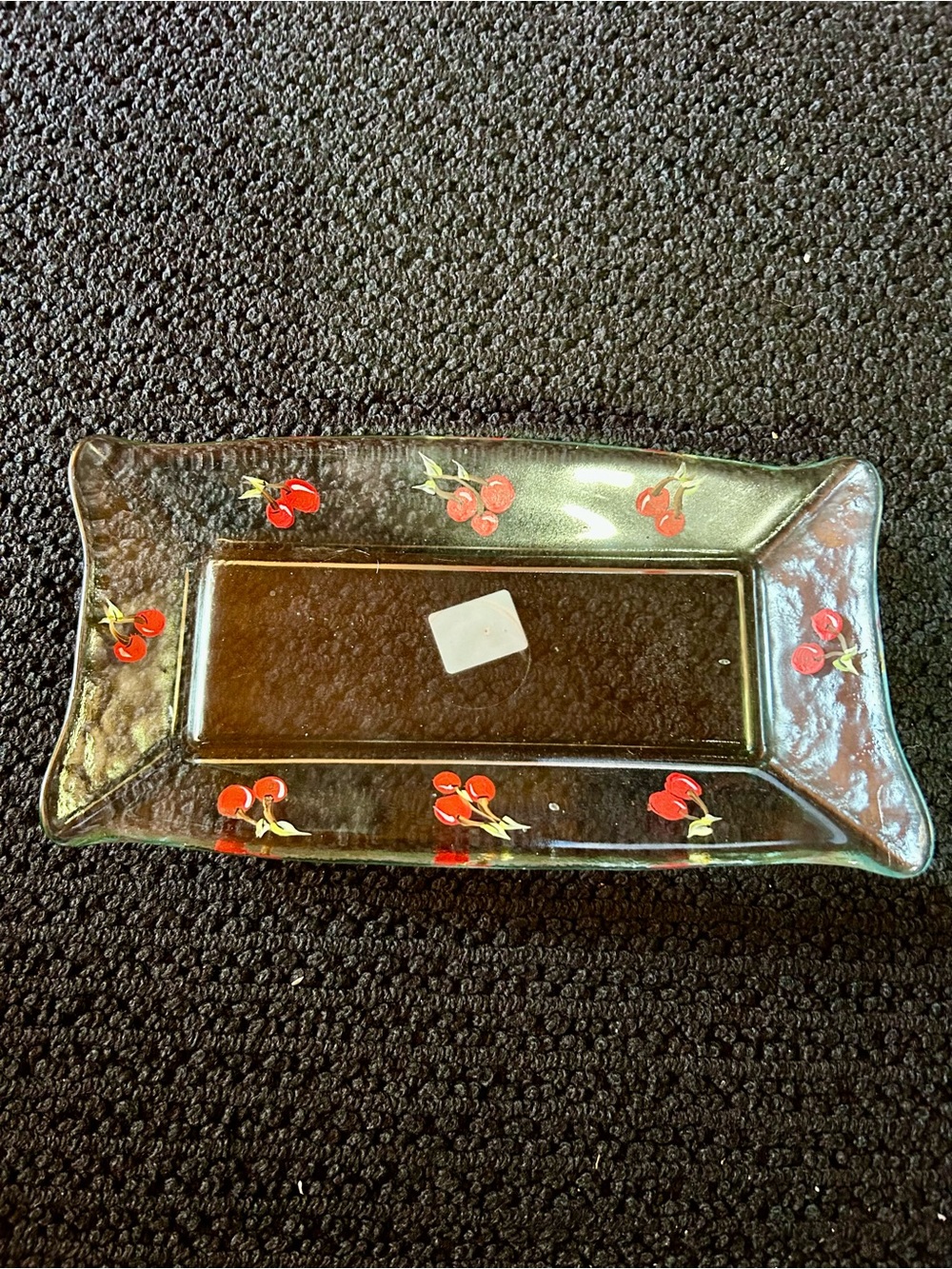 Clear Glass Rectangular Tray with Hand Painted Cherry 🍒🍒🍒 Motif